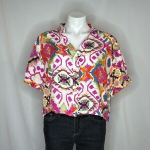 Christian Siriano New York Multicolor Button Down Crop Top, Large